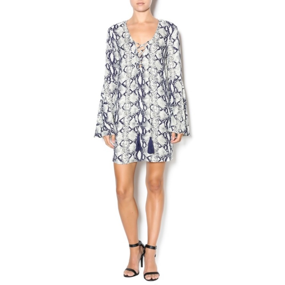 Snake Skin Print Dress with Tassels
